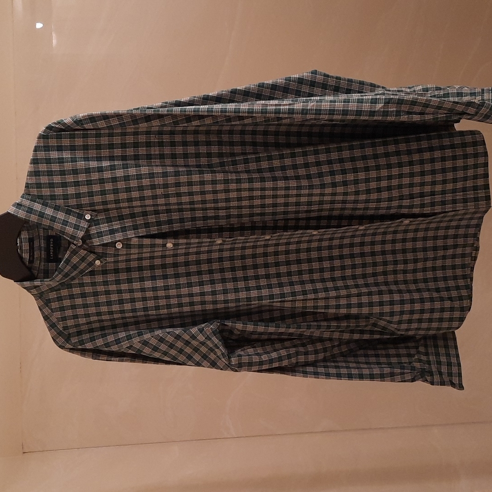 Land's End long sleeve Supina Cotton Shirt green small plaid.  XL/T (17-17 1/2).